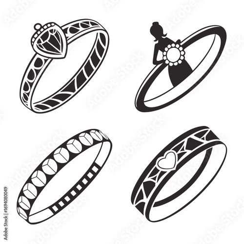 Four black and white jewelry icons ring bangle