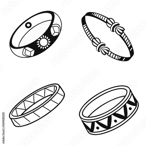 Four decorative bracelets and bangles jewelry accessory