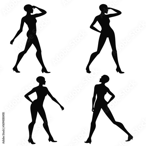 Four female fashion silhouettes in black women figures
