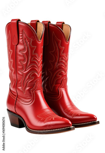 Wallpaper Mural Red Cowboy Boots with White Stitching, Transparent Background, Western Design Element Torontodigital.ca
