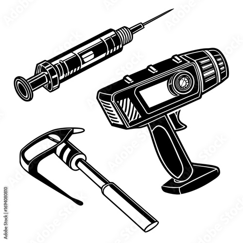Futuristic medical and scientific instruments syringe
