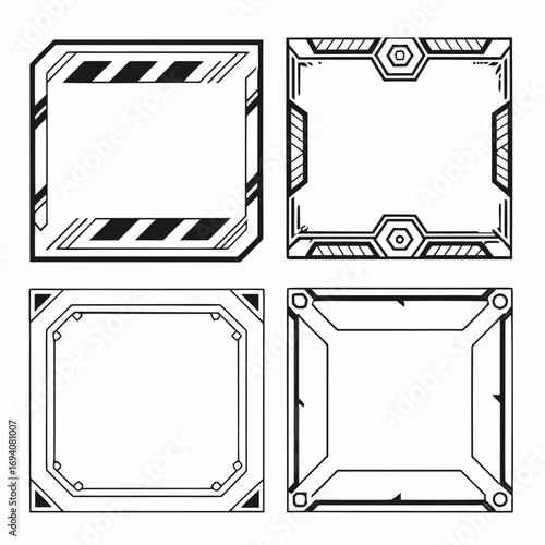 Geometric frames with black accents borders white