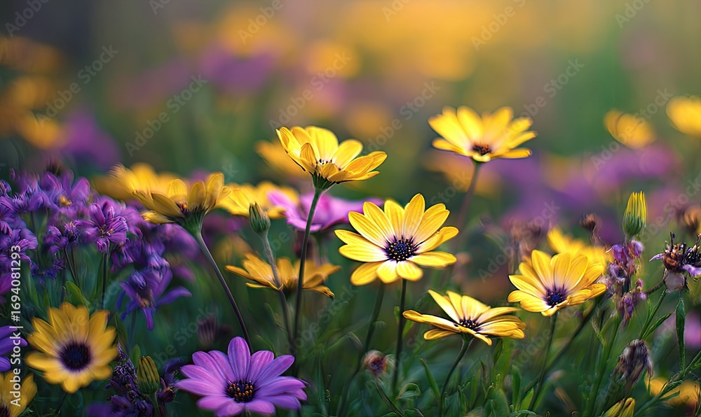Obraz premium Vibrant wildflowers in soft sunlight