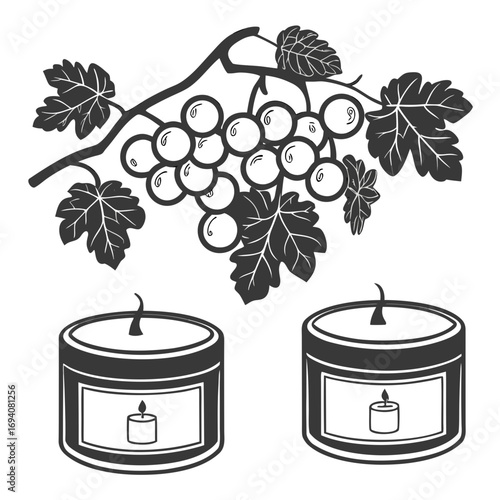 Grape vine and candle jars grapes leaves