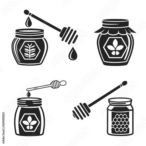 Honey jars and dippers silhouettes black