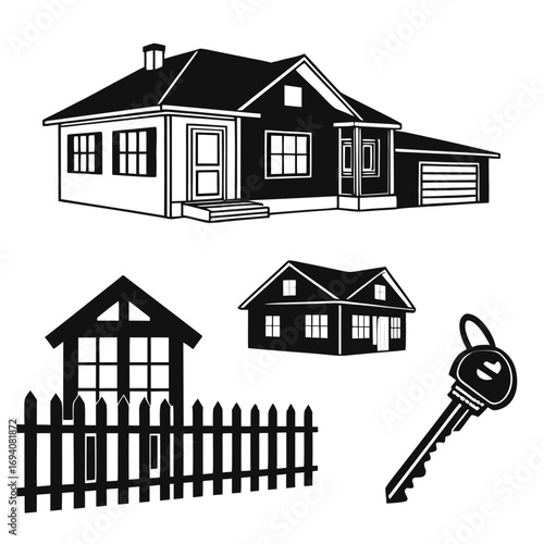 House and key silhouettes home building