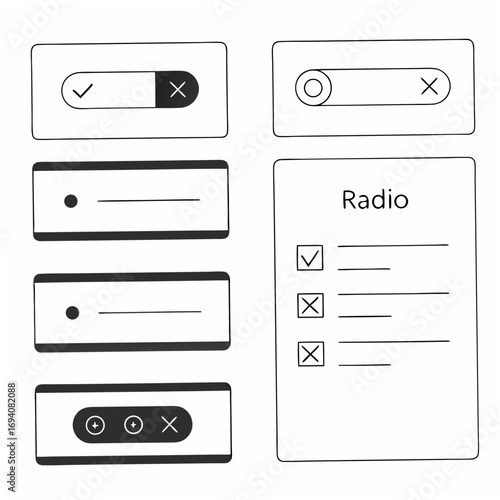Input field examples and radio button list UI elements
