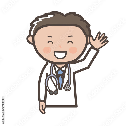 笑顔で挨拶をする男性医師の上半身イラスト