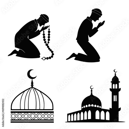 Islamic prayer and mosque icons dome minaret