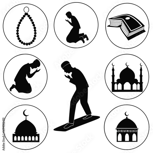 Islamic prayer icons prayer beads mosque book worship
