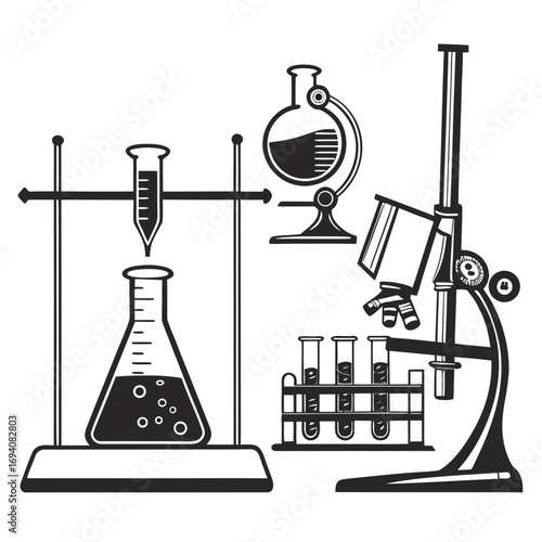 Laboratory equipment glass flasks beakers science research