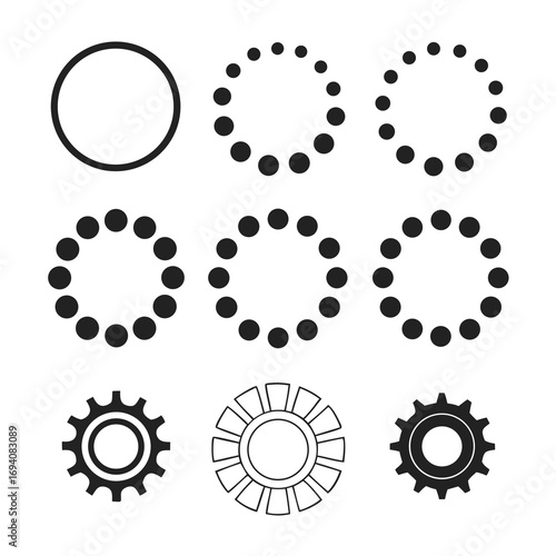 Loading spinner icons circle dots gears ring