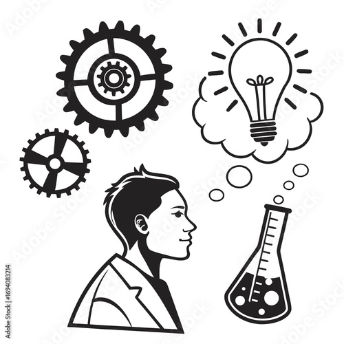 Man thinking about invention and science profile idea