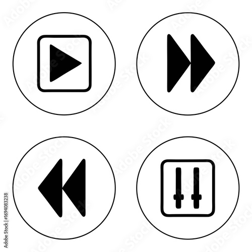 Media control icons play pause fast forward rewind volume