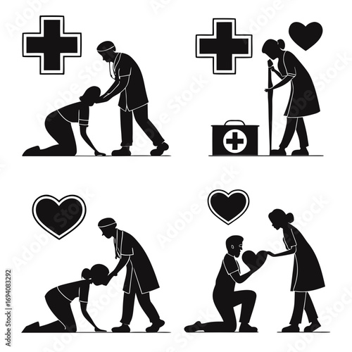 Medical care and compassion symbols medical cross heart symbol