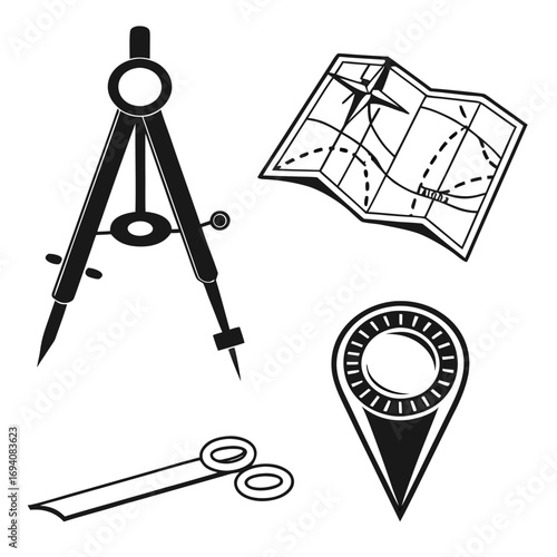 Navigation tools map compass location marker travel