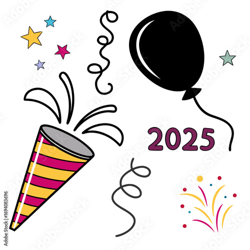 New Year celebration elements with year party popper