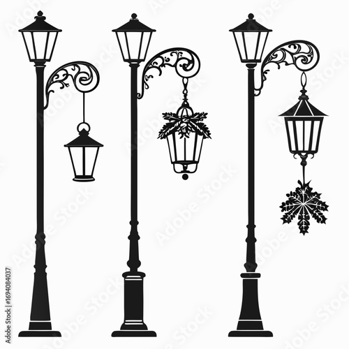Ornate street lamps with festive embellishments lanterns