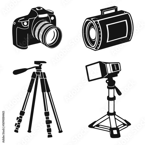 Photography equipment silhouettes camera tripod
