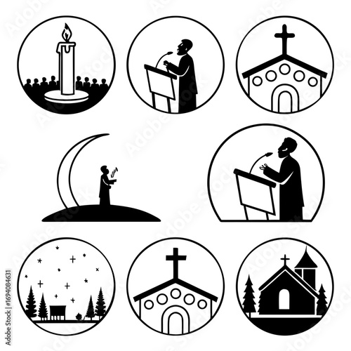 Religious icons candle sermon church moon stars trees