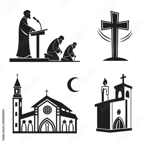 Religious icons sermon gathering cross churches candle moon