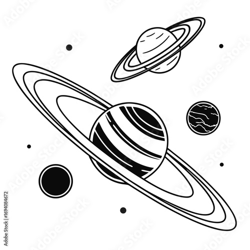 Ringed planets and celestial bodies space solar system