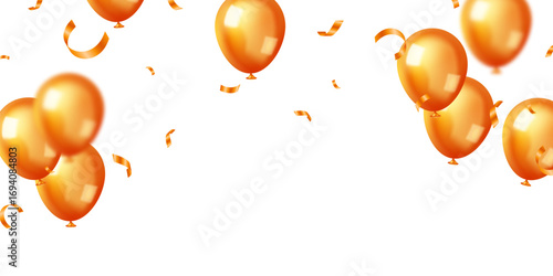 Beautiful banner illustration vector template, 3D orange balloon design background.