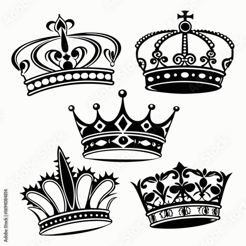 Royal crowns and tiaras ornate designs regal