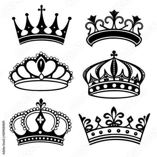Royal crowns and tiaras black silhouettes regal monarchy
