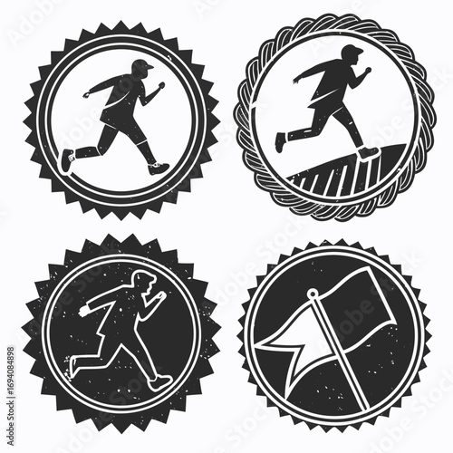 Running man flag badge emblems runner