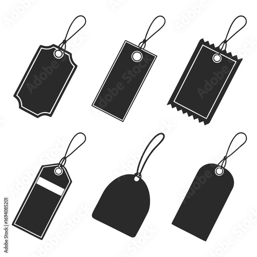 Set of six black fashion tags and hang labels price tags