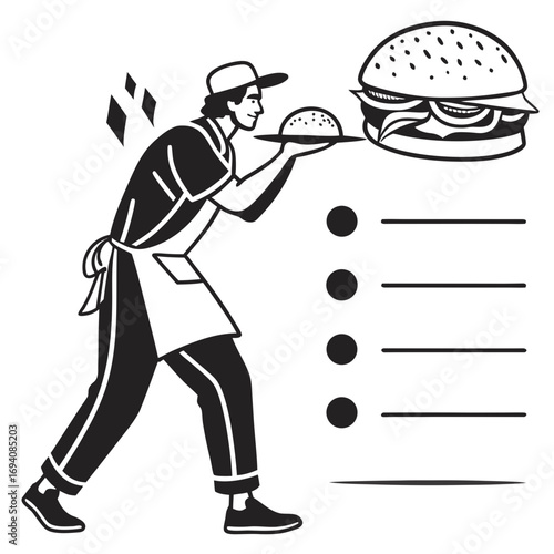 Server presenting burger menu list waiter hamburger