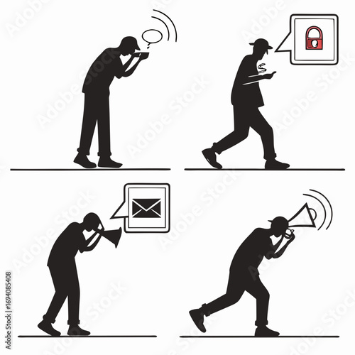 Silhouettes announcing information and security alerts
