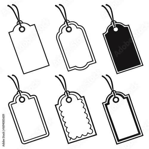 Six varied shapes with strings label price tag