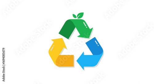 Vibrant Eco-Friendly Recycling Symbol with Green Leaves.