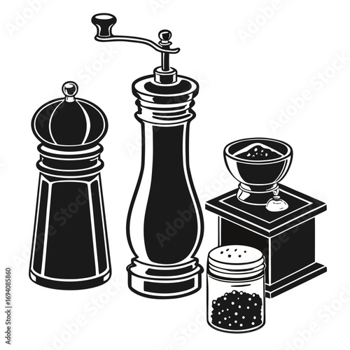 Spice and seasoning bottle silhouettes grinder mill