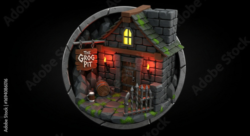 Fantasy tavern the grog pit 3d model medieval inn architecture design rendering diorama