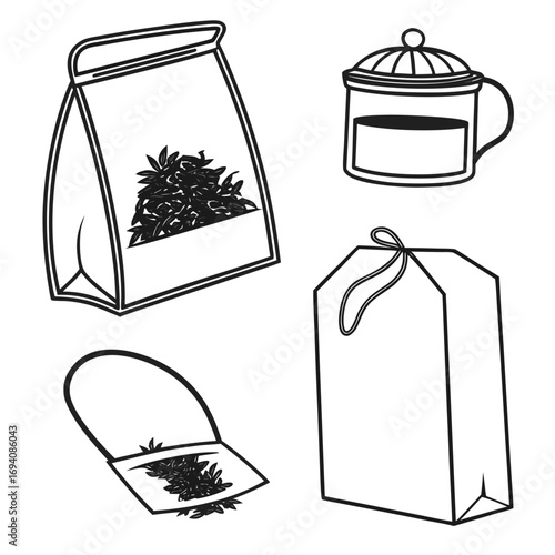 Tea bags and cup illustration loose leaf tea