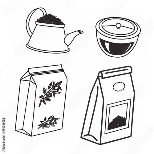 Tea packaging and brewing items teapot tea leaves