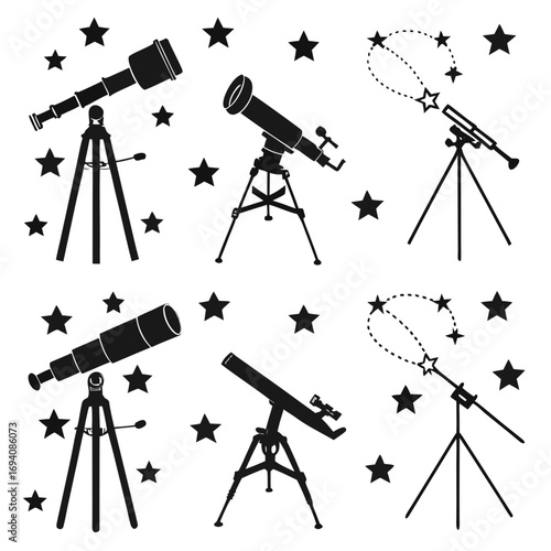 Telescopes and celestial bodies tripod stars