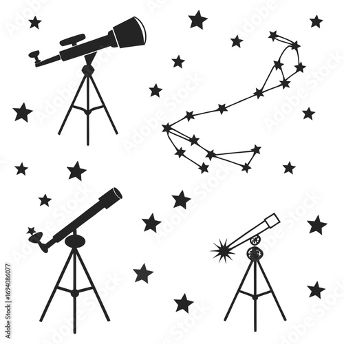 Telescopes and constellations against starry background