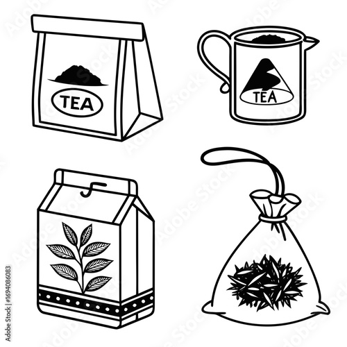 Tea packaging and tea leaves vector