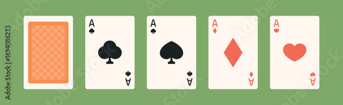 ТузыPlaying cards with different suits. Four aces and a card face down.