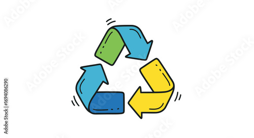 Colorful Hand-Drawn Recycling Symbol with Arrows.