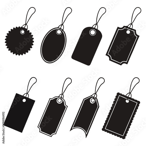 Various black clothing shapes clothing tags price tags