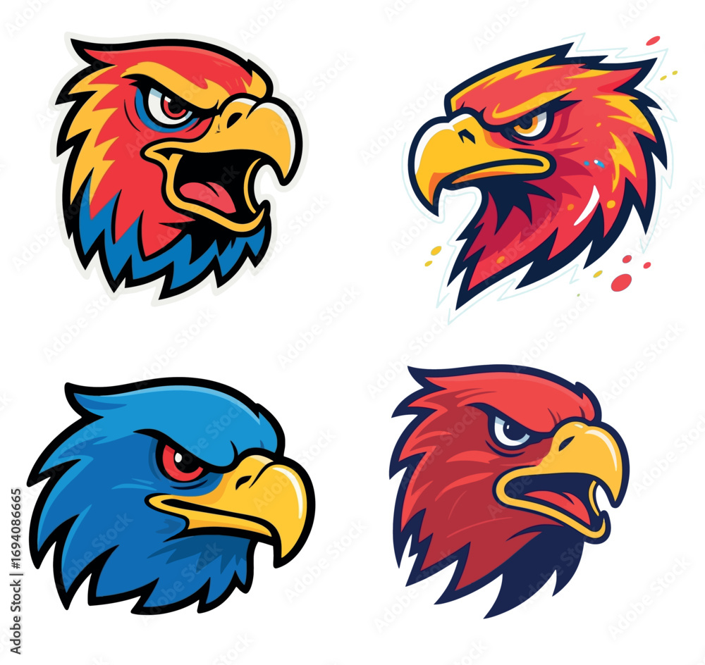 Obraz premium Vsai four aggressive eagle heads logo representing power and pride