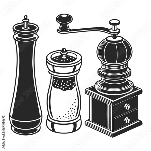 Vintage spice grinders and shakers salt shaker pepper mill