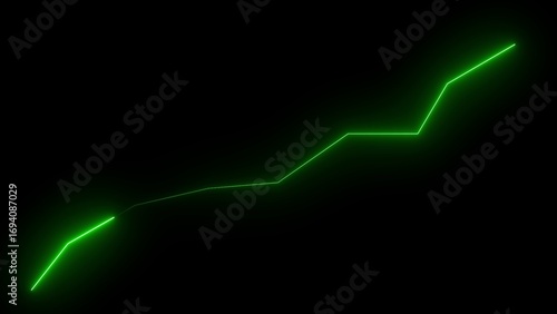 Green Neon Line Graph Showing Upward Trend on Black Background Keywords: green, neon, line, graph, chart, data, trend, upward, increase, growth, progress, success, finance