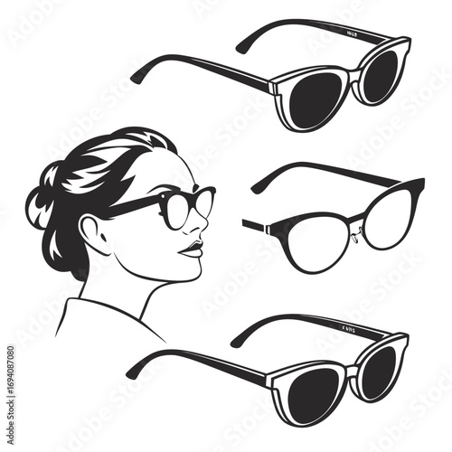 Woman face and eyewear styles profile silhouette