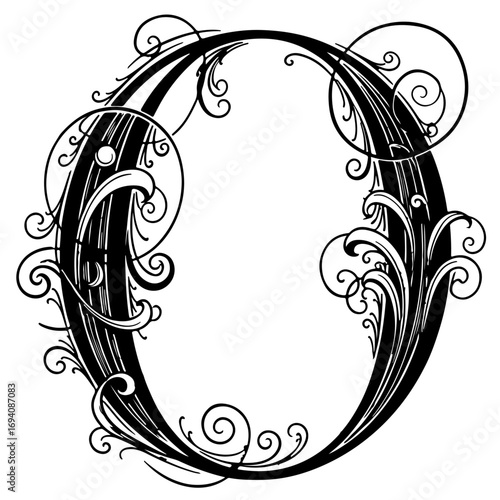 O → Elegant calligraphy letter A, decorative flourishes Vector